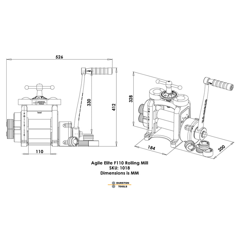 Durston 1018 Agile Elite F110mm Flat Rolling Mill with Reduction Gear - Otto Frei