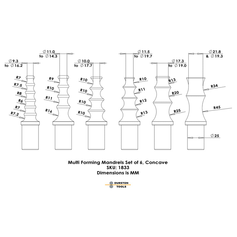 Durston Concave Multi-Forming Anvil Mandrels Set of 6 - Otto Frei