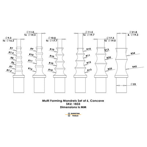 Durston Concave Multi-Forming Anvil Mandrels Set of 6 - Otto Frei