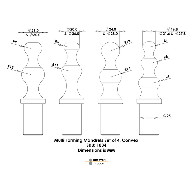 Durston Convex Multi-Forming Anvil Mandrels Set of 4 - Otto Frei
