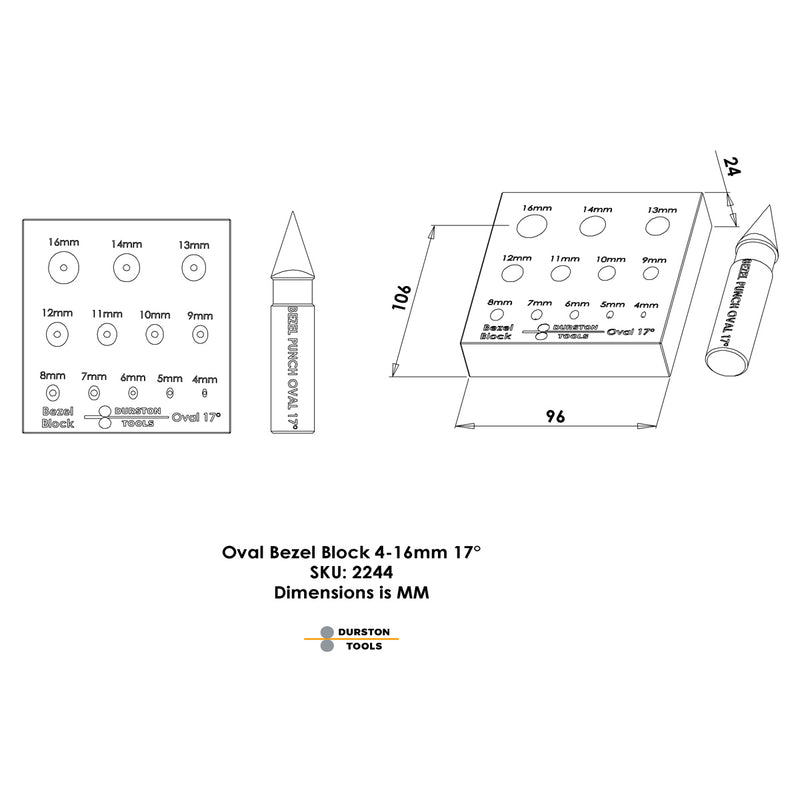 Durston Oval Bezel Block Set-17 Degree-3 Rows 4mm to 16mm - Otto Frei