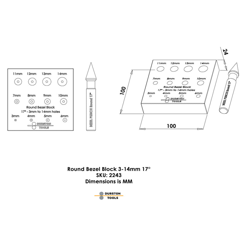 Durston Round Bezel Block Set-17 Degree-3 Rows 3mm to 14mm - Otto Frei