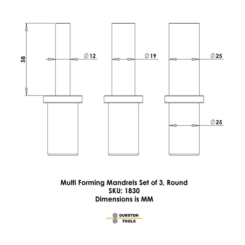 Durston Round Multi-Forming Anvil Mandrels Set of 3 - Otto Frei