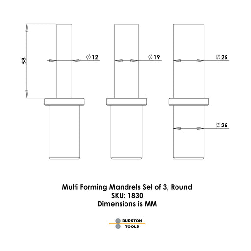 Durston Round Multi-Forming Anvil Mandrels Set of 3 - Otto Frei