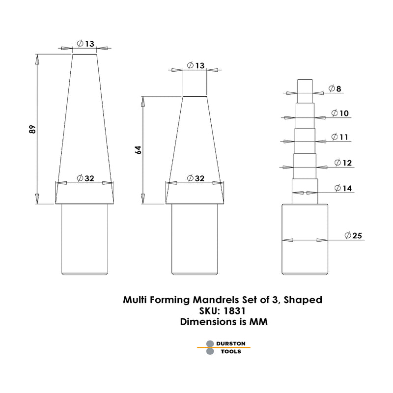 Durston Shaped Multi-Forming Anvil Mandrels Set of 3 - Otto Frei