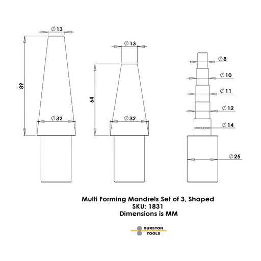 Durston Shaped Multi-Forming Anvil Mandrels Set of 3 - Otto Frei