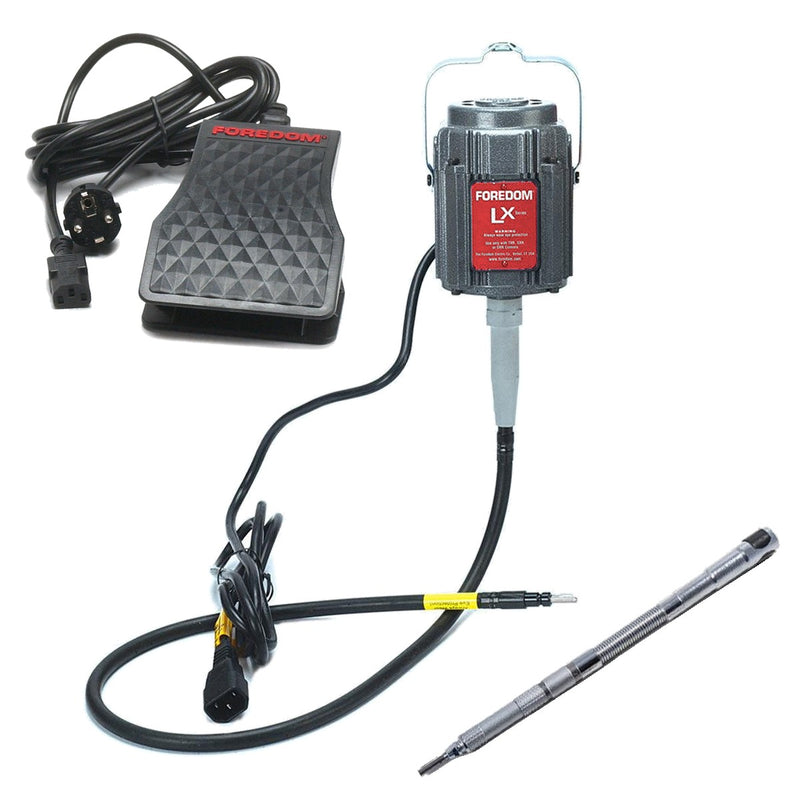 Foredom LX 230V flex shaft motor with C.TXR-22CE foot control, CE plug, and Badeco 217 handpiece