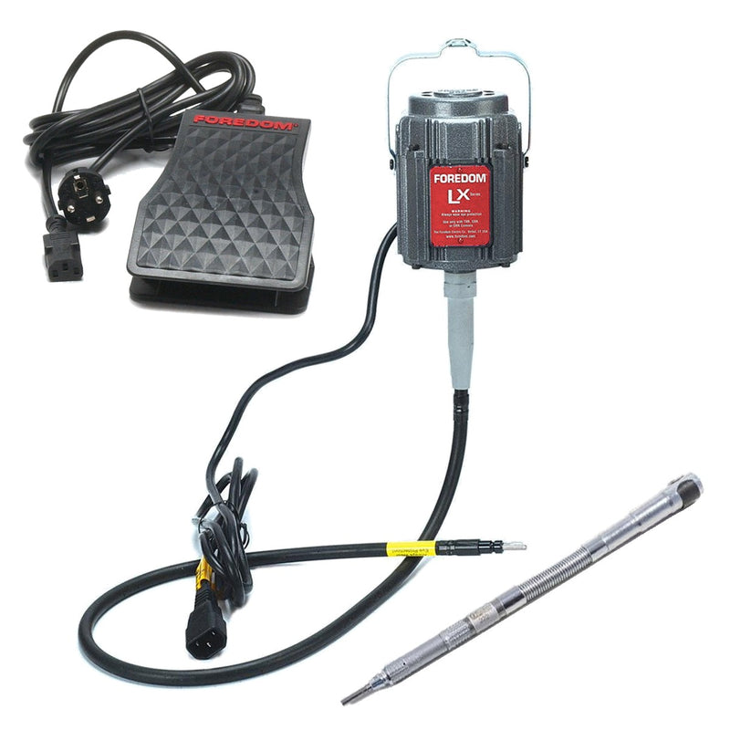 Foredom LX 230V flex shaft motor with C.TXR-22CE foot control, CE plug, and Badeco 222 handpiece