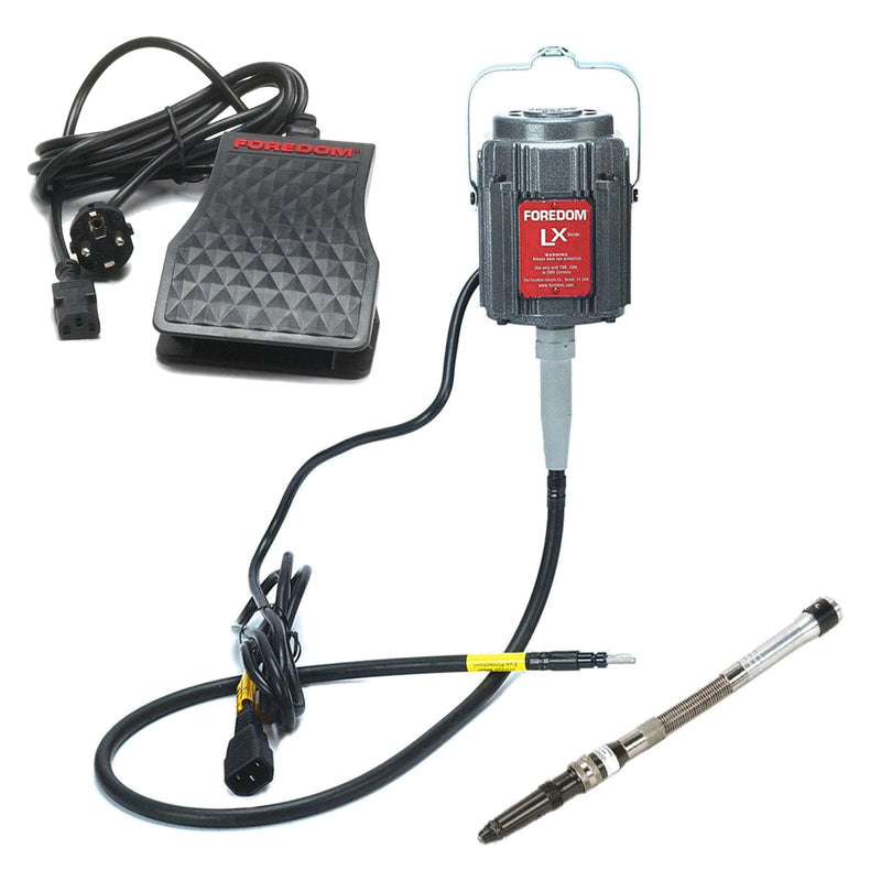Foredom LX 230V flex shaft motor with C.TXR-22CE foot control, CE plug, and H.15D handpiece