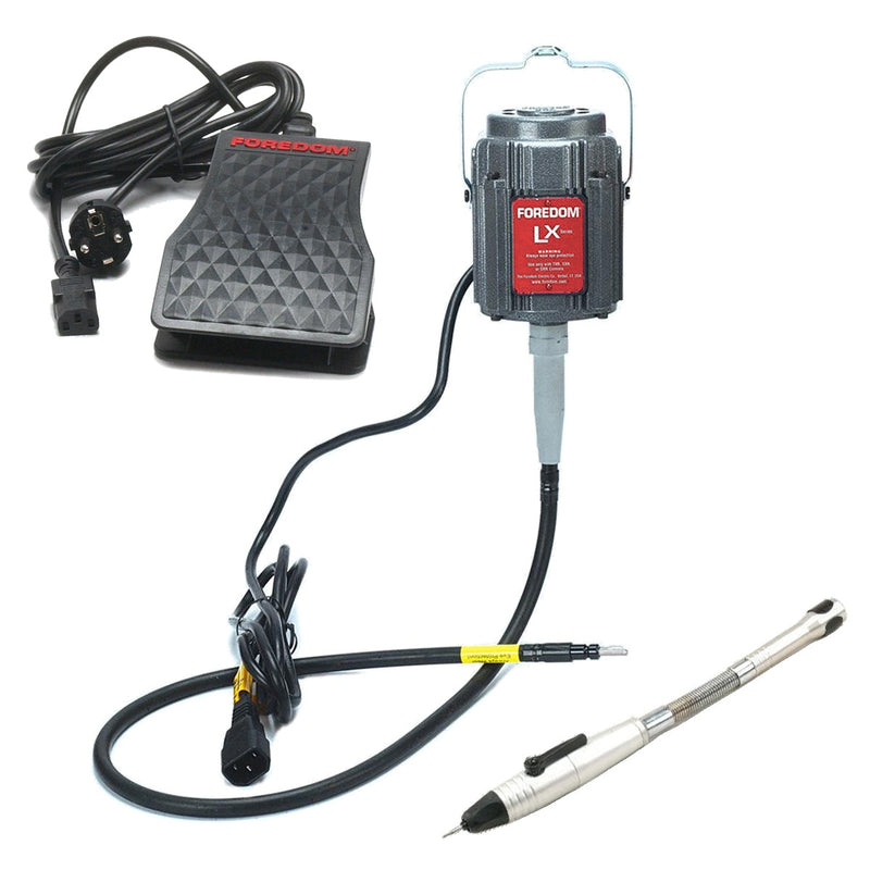 Foredom LX 230V flex shaft motor with C.TXR-22CE foot control, CE plug, and H.20D handpiece