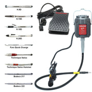Foredom LX 230V flex shaft motor with C.TXR-22CE foot control, CE plug, and choice of duplex handpiece