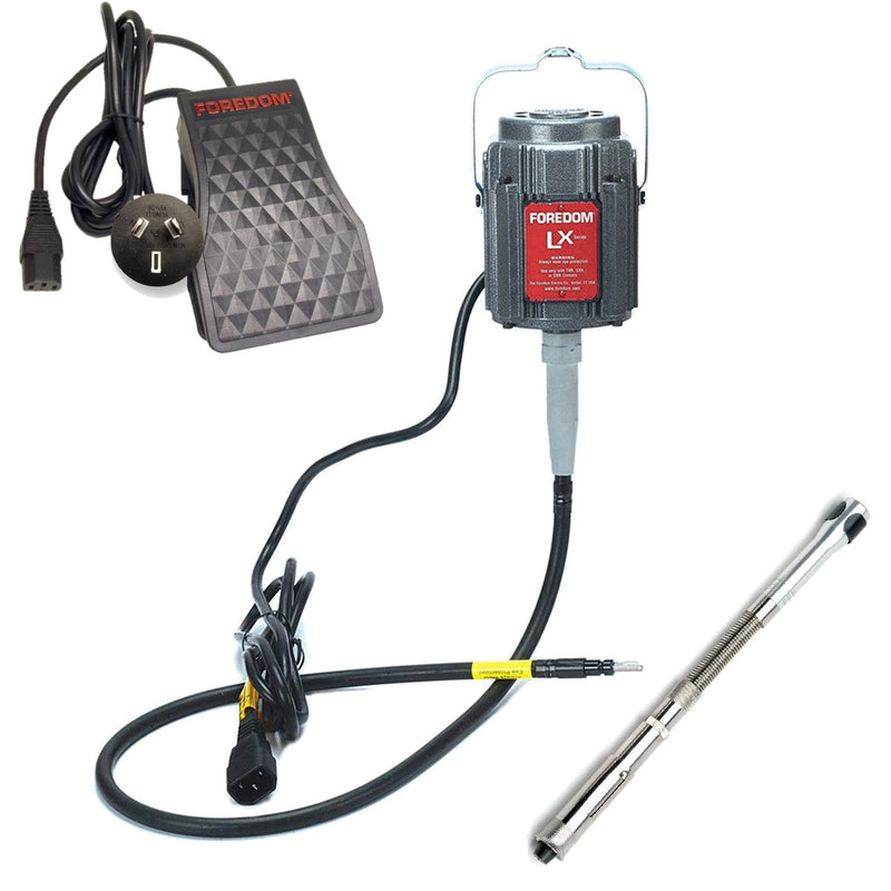 Foredom LX 230V flex shaft motor with C.TXR-26 foot control, Australia and New Zealand plug, and H.8D handpiece