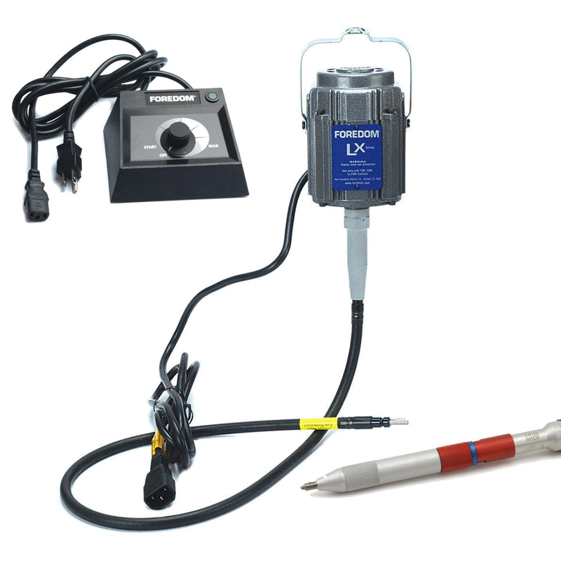 Foredom LX 115V flex shaft motor with C.EMX-1 table top dial control, Technique Swiss Hammer handpiece (no duplex spring)