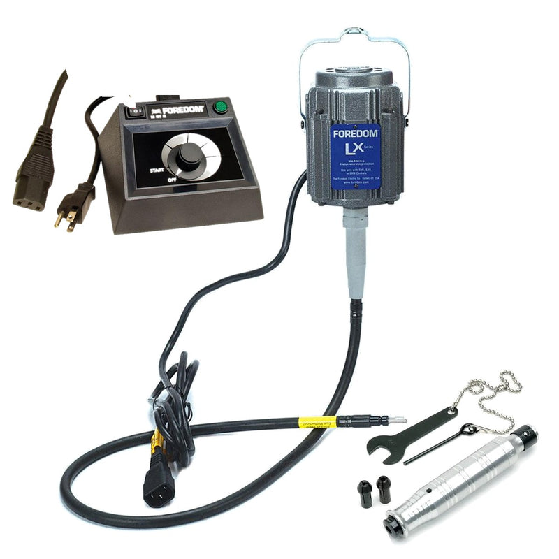 Foredom LX 115V flex shaft motor with C.EMXF-1 dual speed range dial control, and H.44T handpiece