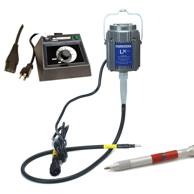 Foredom LX 115V flex shaft motor with C.EMXF-1 dual speed dial control, Technique Swiss Hammer handpiece (no duplex spring)
