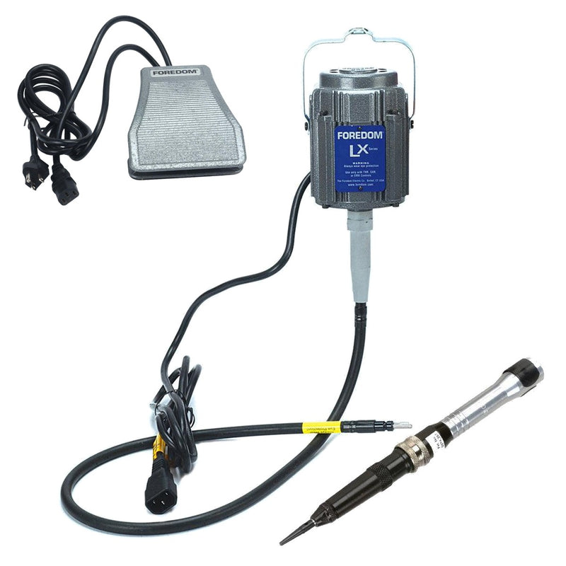 Foredom LX 115V flex shaft motor with C.SXR-1 cast iron foot control, and H.15 handpiece