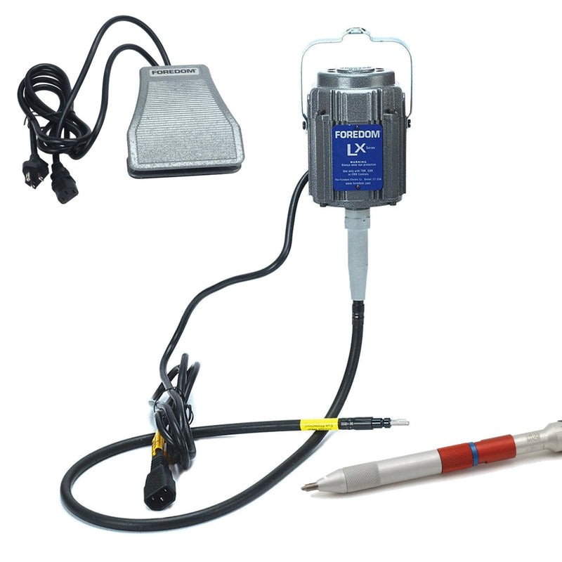 Foredom LX 115V flex shaft motor with C.SXR-1 cast iron foot control, Technique Swiss Hammer handpiece (no duplex spring)