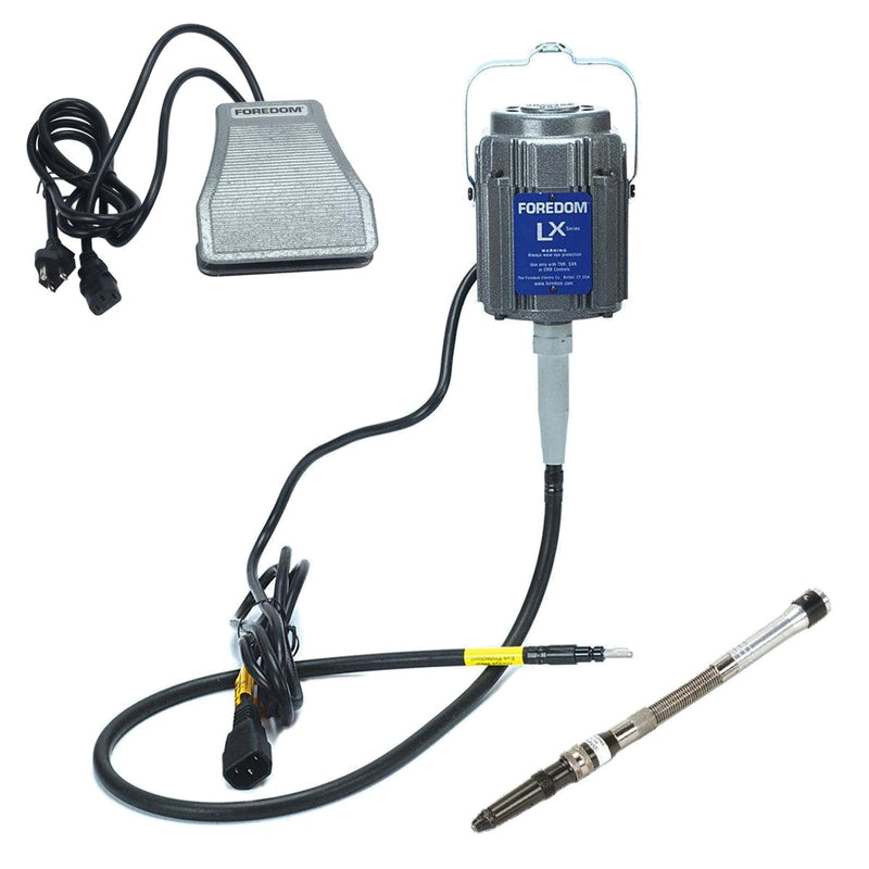 Foredom LX 115V flex shaft motor with C.SXR-1 cast iron foot control, and H.15D handpiece