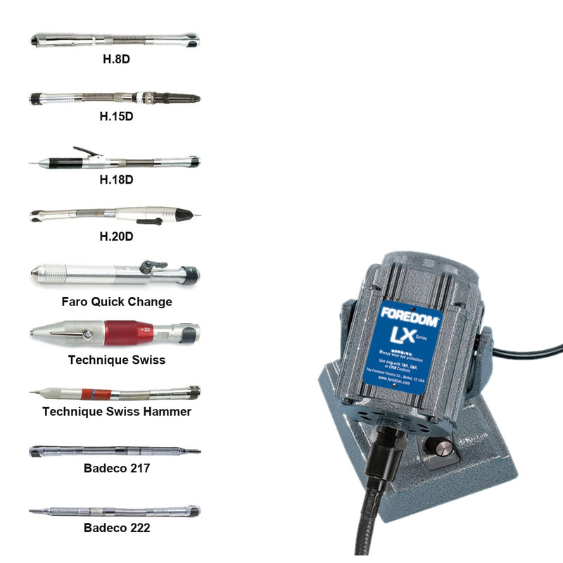 Foredom M.LXM bench motor with built-in dial control and choice of nine duplex spring handpieces