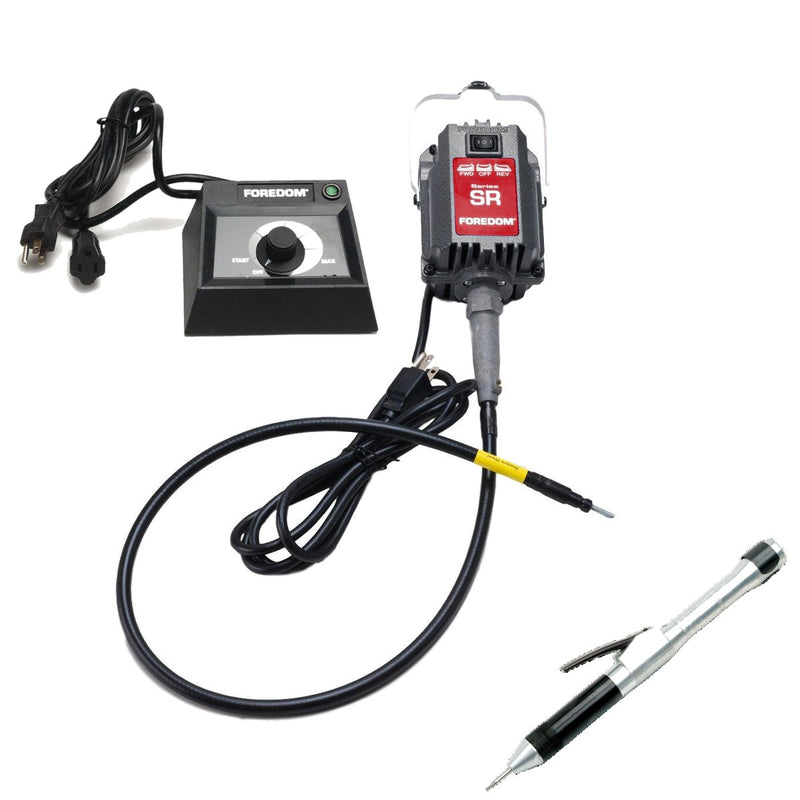 Foredom SR 230V flex shaft motor with C.EMH-2 table top dial control, and H.18 handpiece
