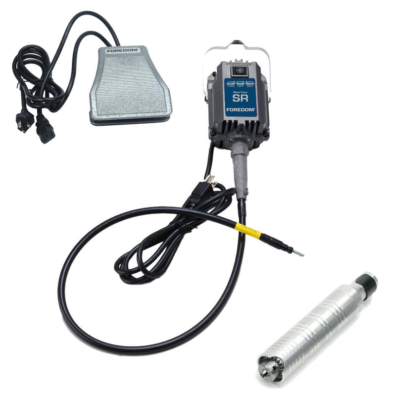 Foredom SR 115V flex shaft motor with C.SCT-1 cast iron foot control, and H.30 handpiece