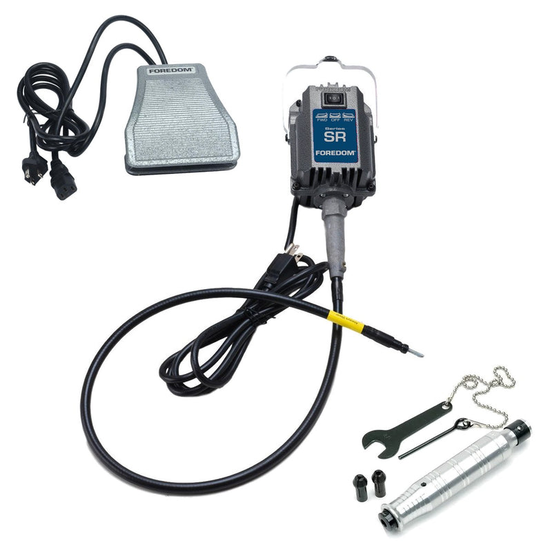 Foredom SR 115V flex shaft motor with C.SCT-1 cast iron foot control, and H.44T handpiece