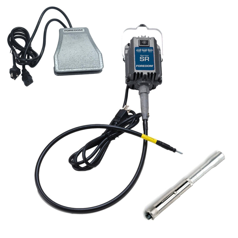 Foredom SR 115V flex shaft motor with C.SCT-1 cast iron foot control, and H.8 handpiece