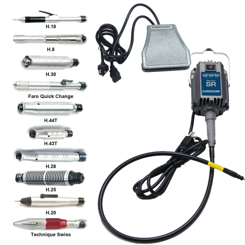 Foredom SR 115V flex shaft motor with C.SCT-1 cast iron foot control and choice of handpiece