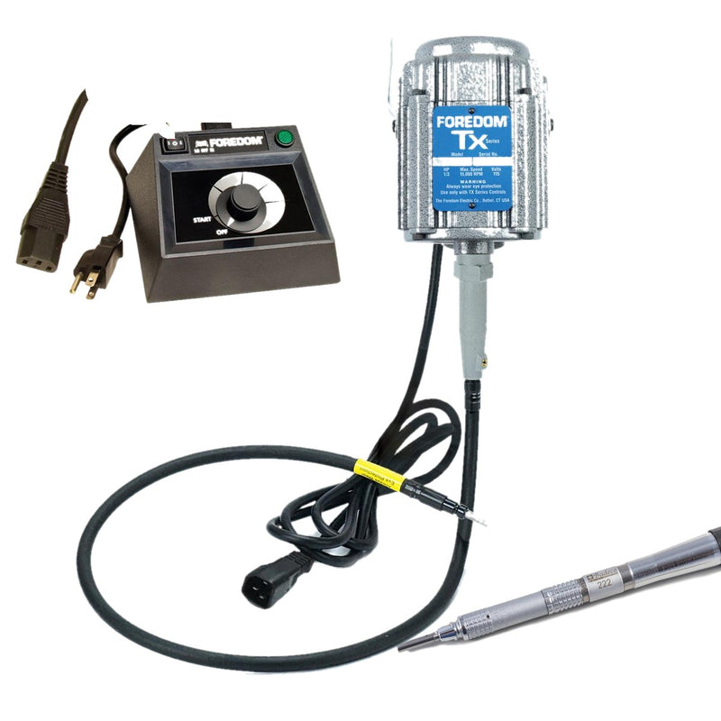 Foredom TX 115V flex shaft motor with C.EMXF-1 dual speed dial control, Badeco 222 handpiece (no duplex spring)