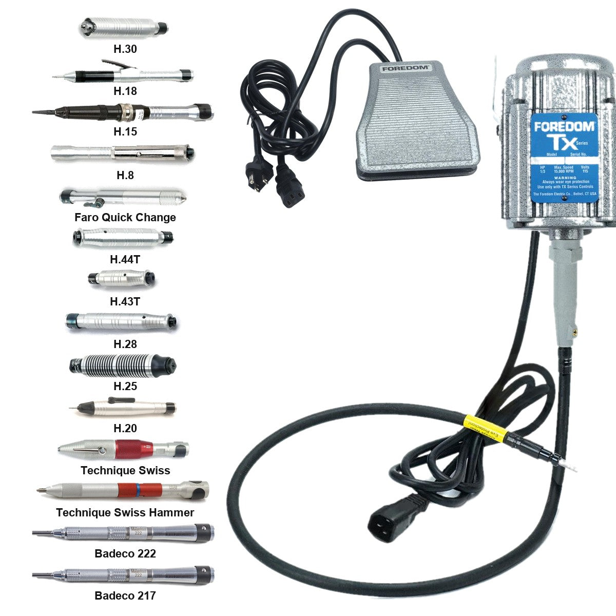 Foredom M.TX Flex Shaft, C.SXR-1 Cast Iron Foot Control, Handpiece