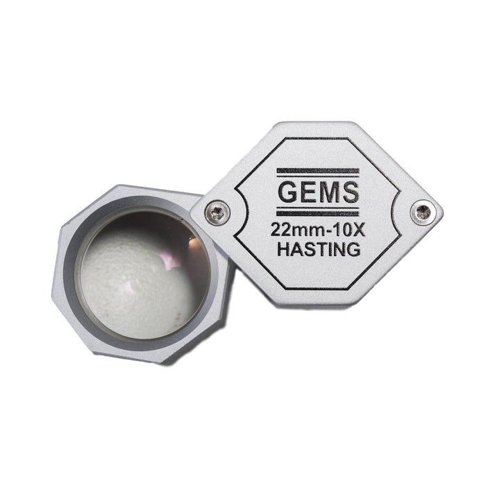 GEMS 10X-22 mm Hexagon Triplet Loupe-Silver-with Achromatic Lens