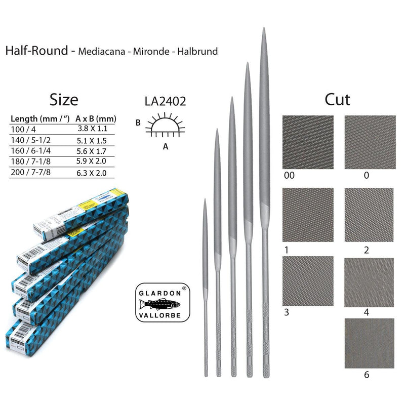 Glardon-Vallorbe Half-Round Needle Files - LA2402 - Otto Frei