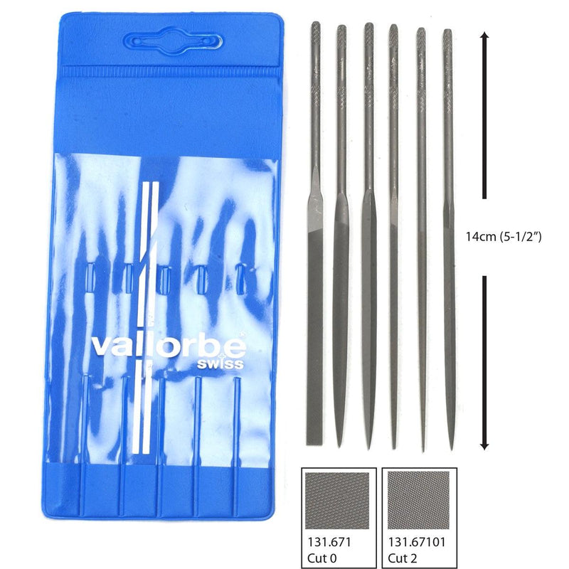 Glardon-Vallorbe LA2442-2 Needle File Set of 6-5-1/2" (140mm) Cut 2 - Otto Frei