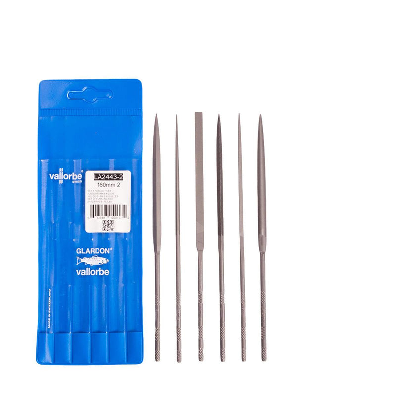 Glardon-Vallorbe LA2443-2 Needle File Set of 6-6-1/4" (160mm) Cut 2 Medium - Otto Frei