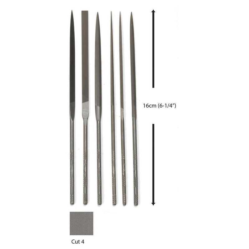 Glardon-Vallorbe LA2443-6 Needle File Set of 6 - 6-1/4" (160mm) Cut 6 Extra Fine - Otto Frei