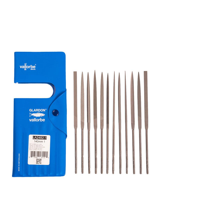 Glardon-Vallorbe LA2482-1 Needle File Set of 12 - 5-1/2" (140mm) Cut 1 Med-Coarse - Otto Frei