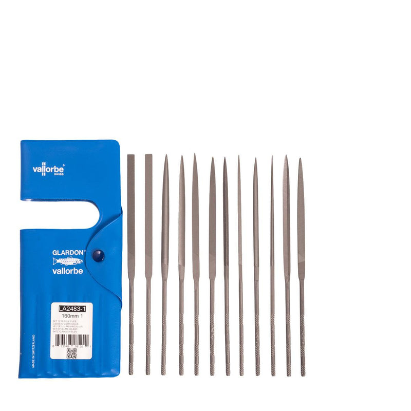 Glardon-Vallorbe LA2483-1 Needle File Set of 12 6-1/4" (160mm) Cut 1 Med-Coarse - Otto Frei
