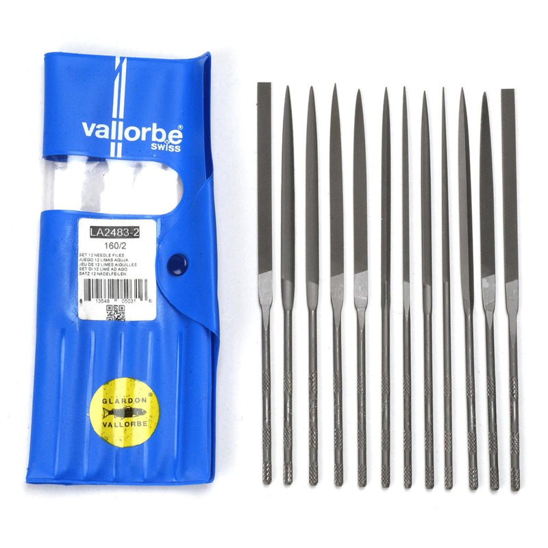 Glardon-Vallorbe LA2483-2 Needle File Set of 12-6-1/4" (160mm)-Cut 2 Medium - Otto Frei