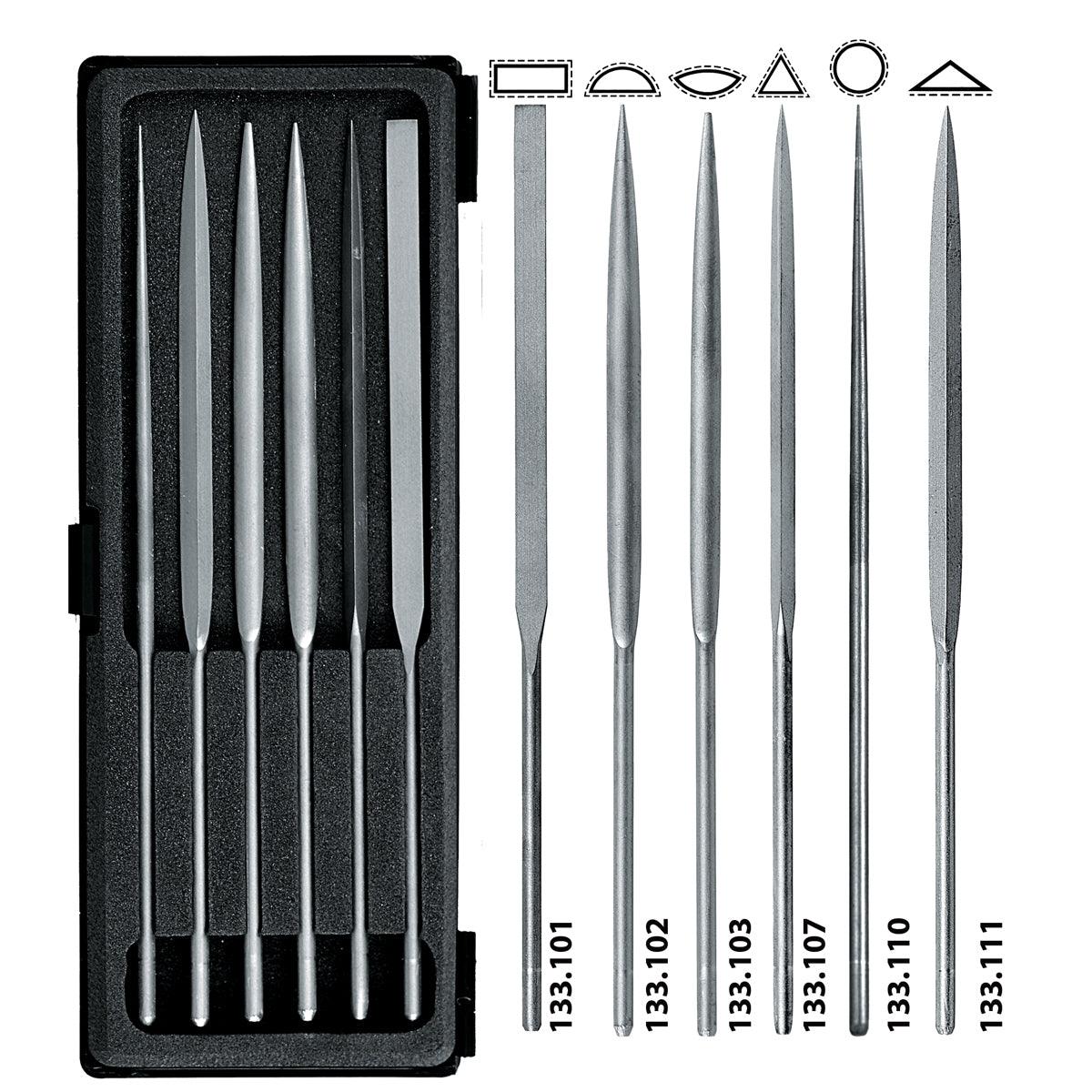 Glardon-Vallorbe G10 Buff File Set – 6 Needle File Shapes