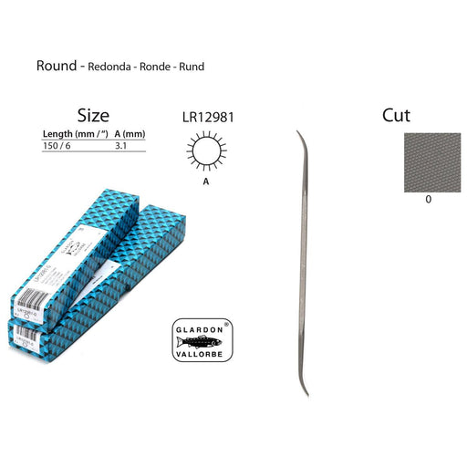 Glardon-Vallorbe LR12781- Round Riffler File 6" (150mm) Cut 0 - Otto Frei