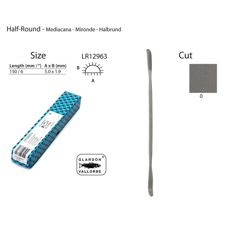 Glardon-Vallorbe LR12963-0 Half-Round Riffler File 6" (150mm) Cut 0 - Otto Frei