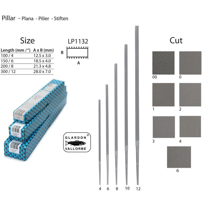 Glardon-Vallorbe Pillar Regular 2 Sides Cut-Precision Files - LP1132 - Otto Frei