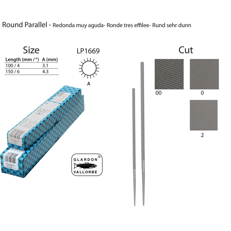 Glardon-Vallorbe Round Parallel (Cylinder) Precision Files - LP1669 - Otto Frei