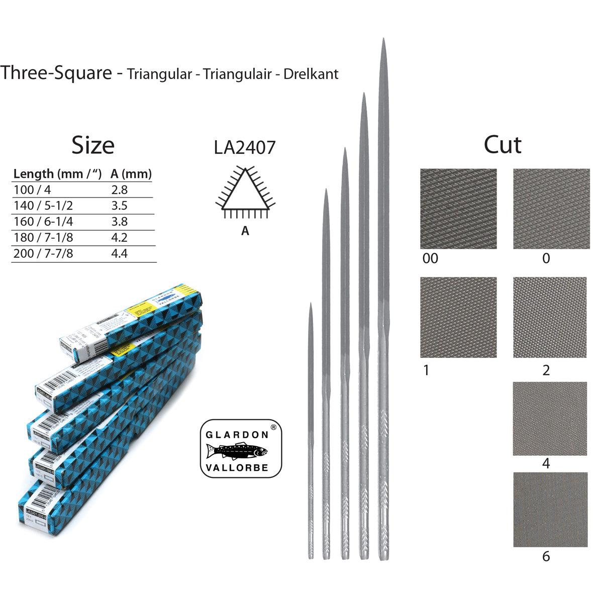 Glardon-Vallorbe Three-Square Needle Files - LA2407 — Otto Frei