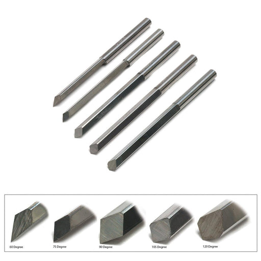 GRS C-Max Carbide 1/8" Round Shank V-Point Gravers-Sizes 60 Degrees to 120 Degrees - Otto Frei