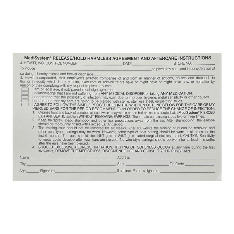 Medi-System Release/Hold Harmless Agreement Forms - Otto Frei