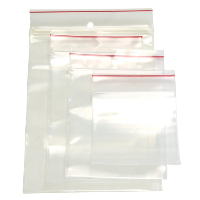 Minigrip Red Line Reclosable Plastic Bags - 4-Mil Thick Clear With Hang Hole - Otto Frei
