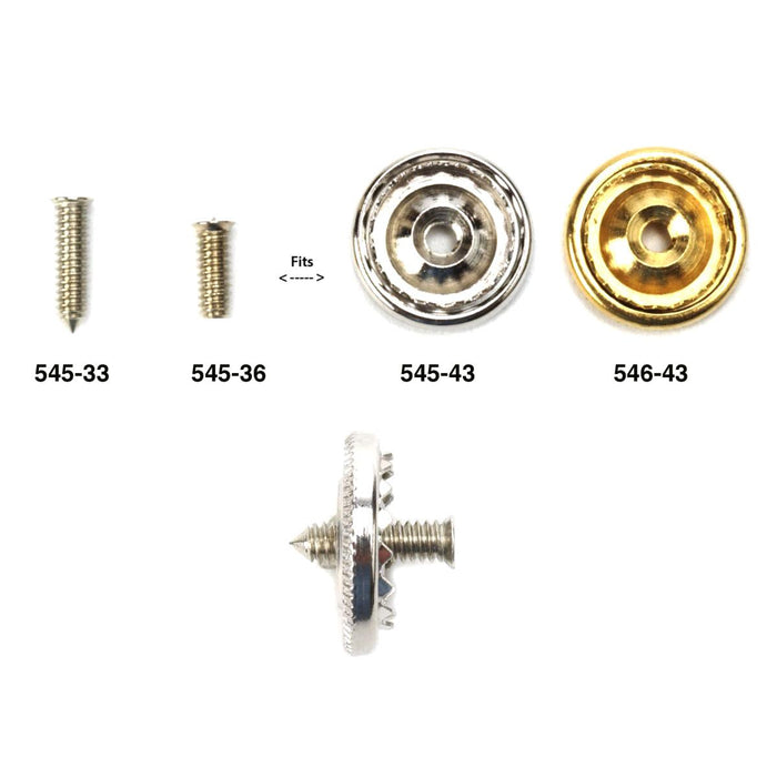 Nickle Silver, Brass & White Plated Screw Posts and Screw Button Backs - .085" Diameter- Packs of 6 - Otto Frei