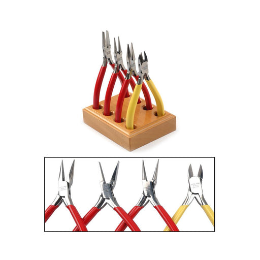 Otto Frei 4-1/2" Mirror Polished Slimline Pliers - Kit of 4 on Wood Stand - Otto Frei