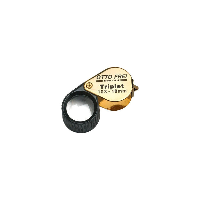 Otto Frei Gold 10X Triplet Loupe with 18 mm Diameter Lens, Rubber Grip & Leather Case - Otto Frei